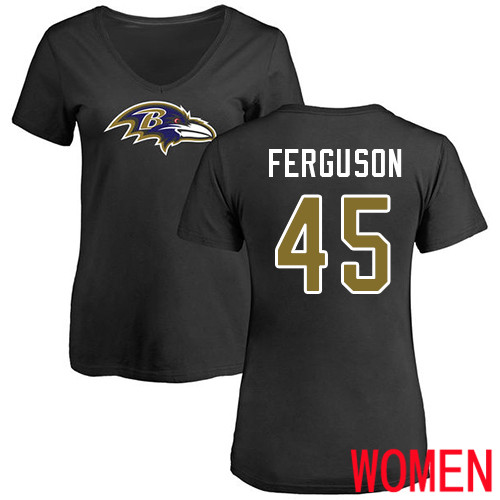 Baltimore Ravens Black Women Jaylon Ferguson Name and Number Logo NFL Football #45 T Shirt